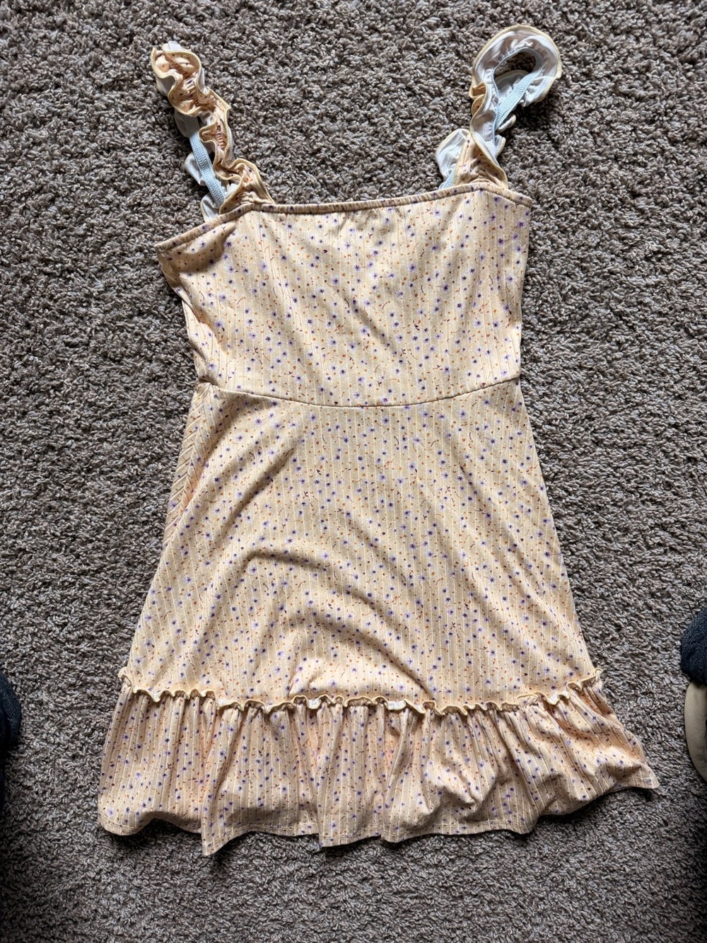 Peach Love California Yellow Floral Ruffle Strap Sundress